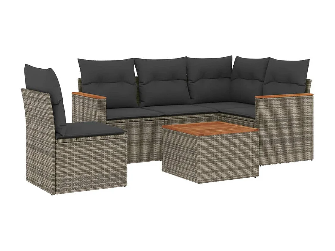 6 pcs conjunto sofás de jardim com almofadões vime cinzento PT502304