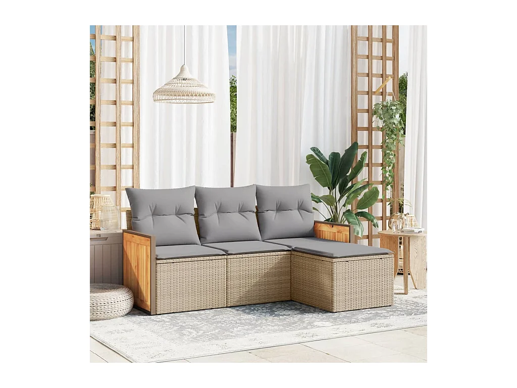 Salon de jardin avec coussins 4 pcs beige résine tressée FR58846