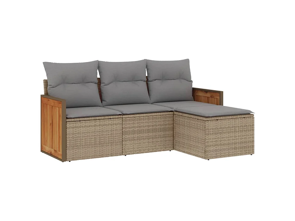 4-delige Loungeset met kussens poly rattan beige BE439845