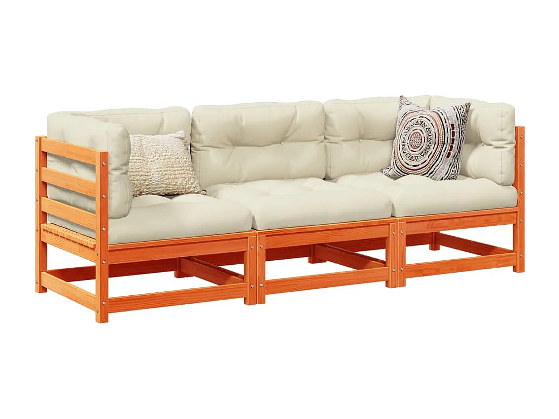 3-delige Loungeset met kussens massief grenenhout wasbruin BE728513