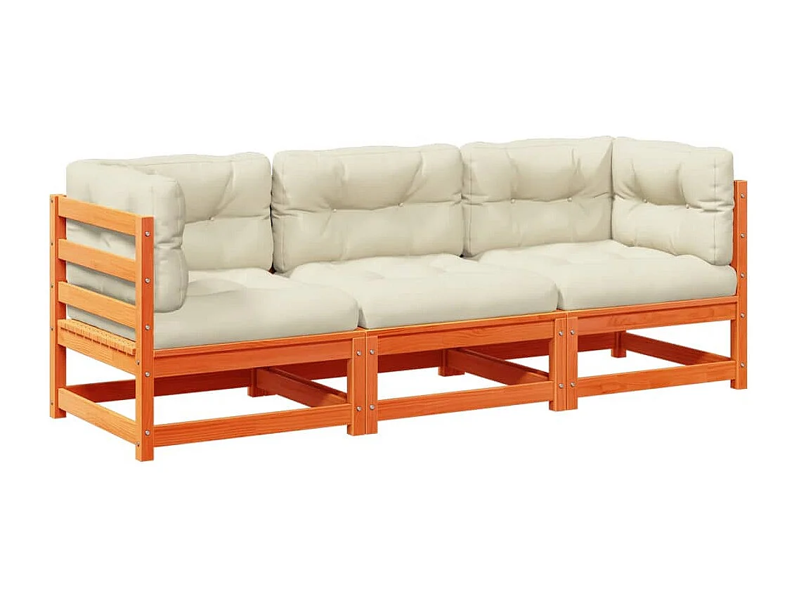 3-delige Loungeset met kussens massief grenenhout wasbruin BE728513