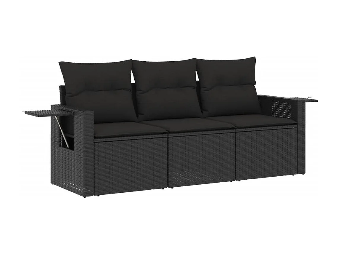 Salon de jardin 3 pcs avec coussins noir résine tressée FR35794
