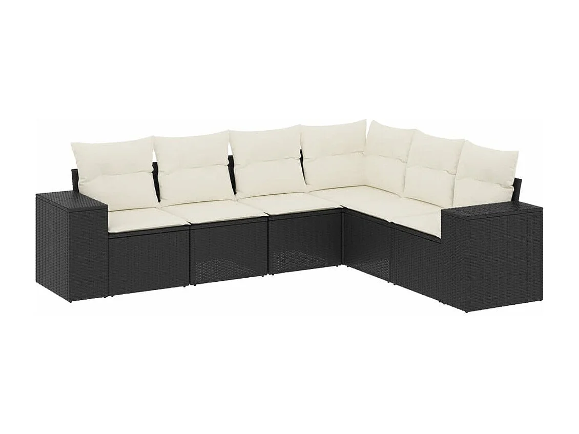 6 pcs conjunto sofás de jardim c/ almofadões vime PE preto PT307052