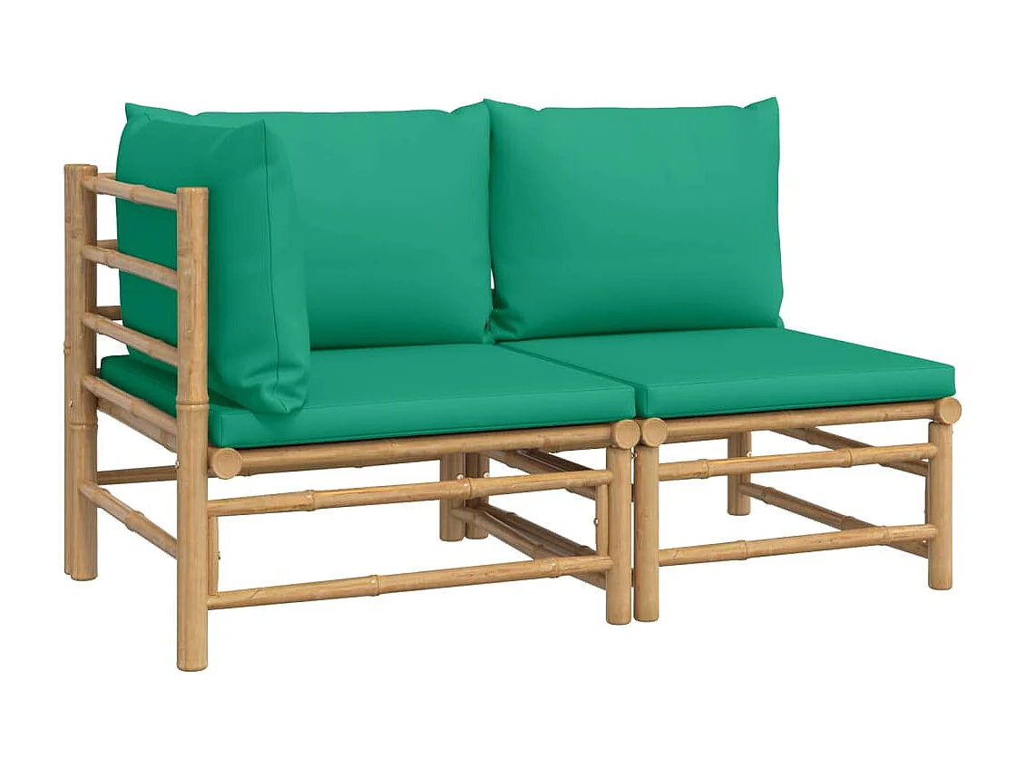 2 pcs conjunto lounge de jardim bambu c/ almofadões verdes PT694824