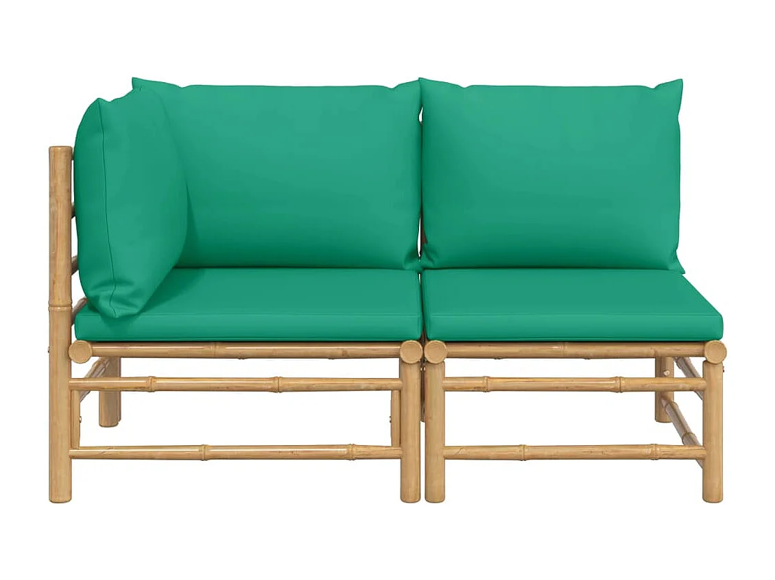 2 pcs conjunto lounge de jardim bambu c/ almofadões verdes PT694824