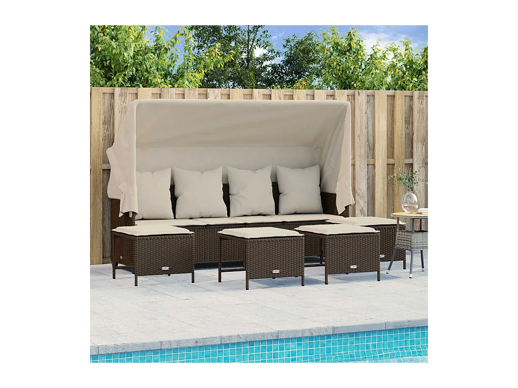 Salon de jardin avec coussins 5 pcs marron résine tressée FR69526