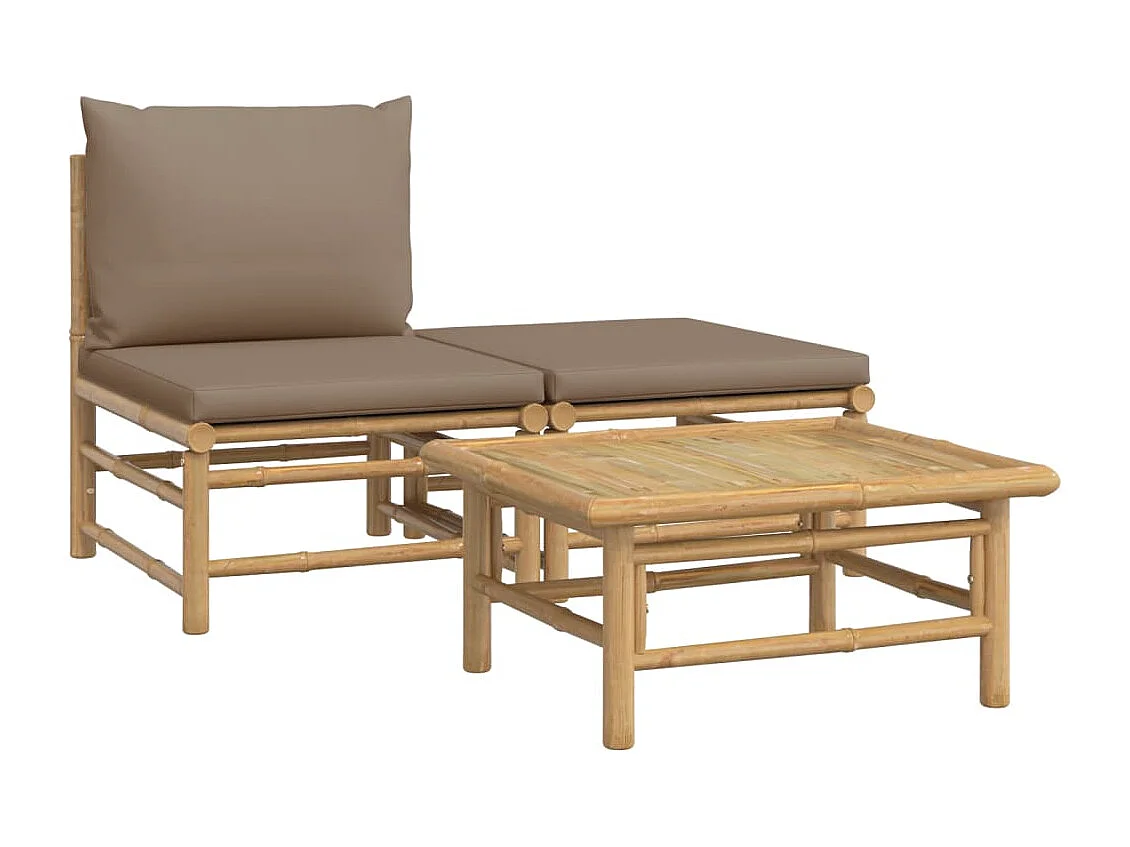 Salon de jardin 3 pcs avec coussins taupe bambou FR36350