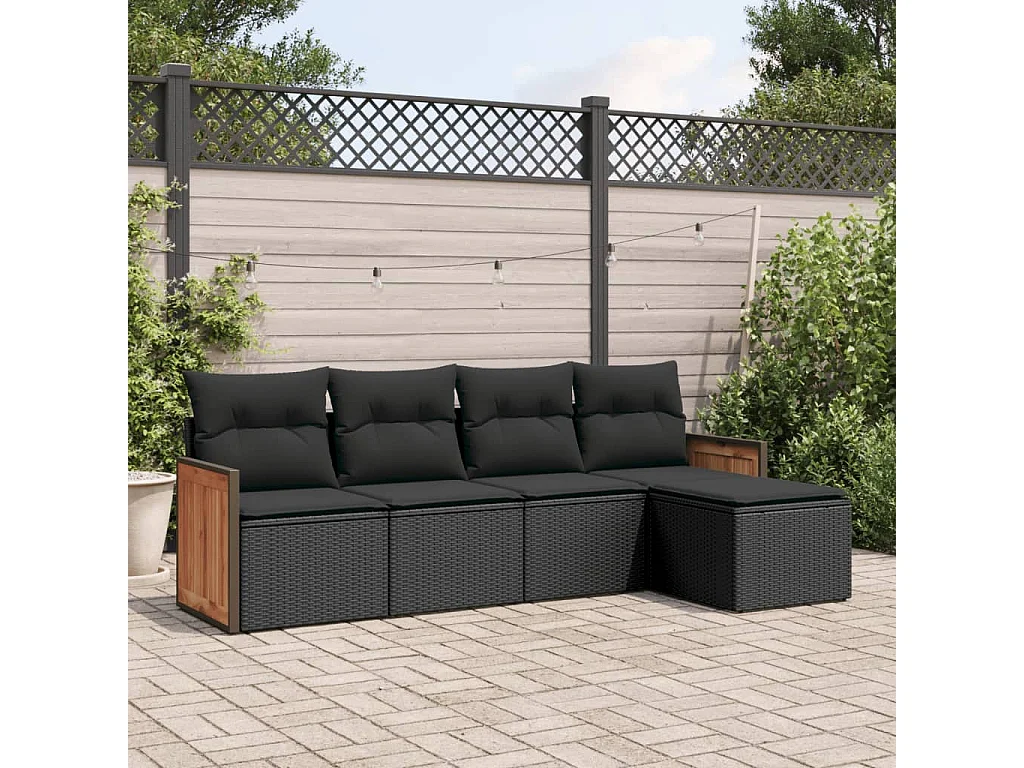 Salon de jardin 5 pcs avec coussins noir résine tressée FR30738
