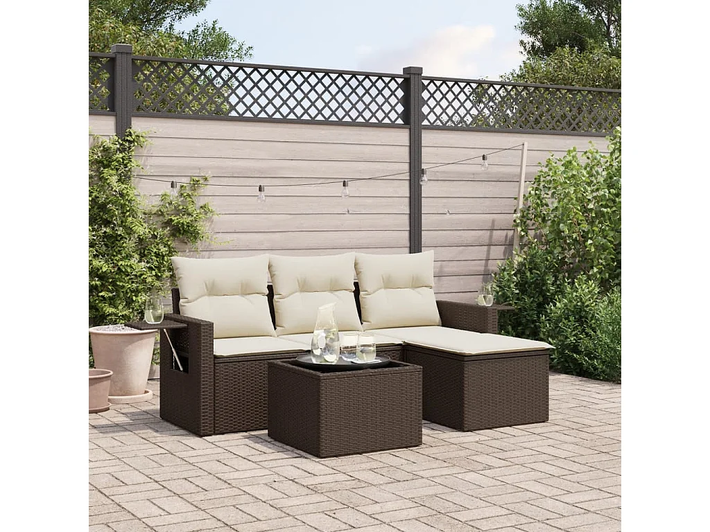 Salon de jardin 4 pcs avec coussins marron résine tressée FR97588