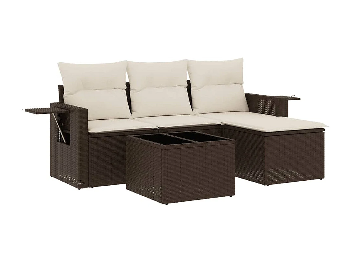 Salon de jardin 4 pcs avec coussins marron résine tressée FR97588