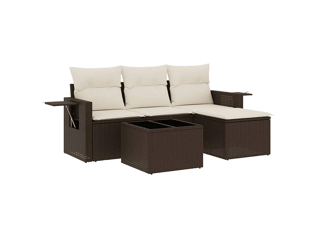 Salon de jardin 4 pcs avec coussins marron résine tressée FR97588