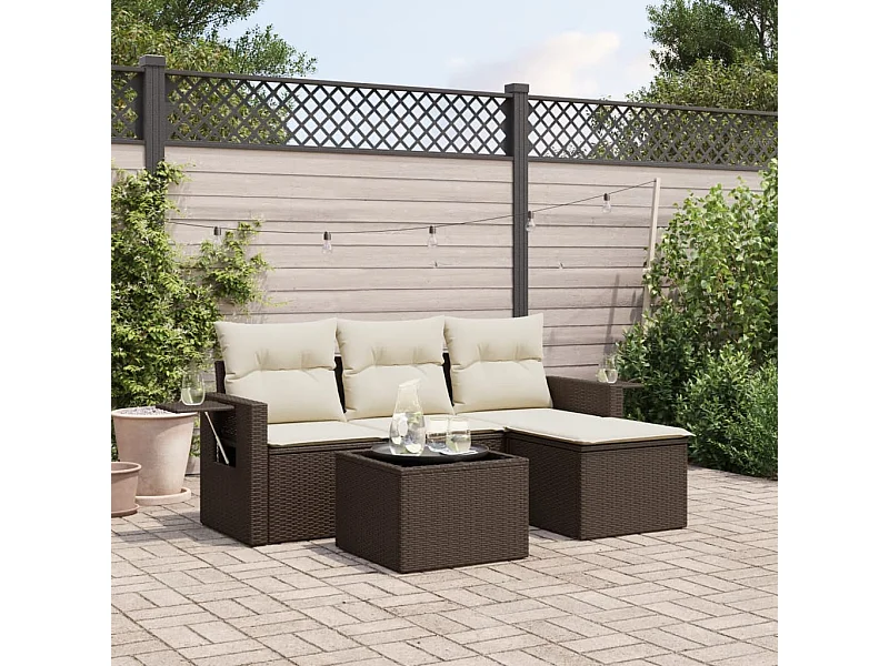 Salon de jardin 4 pcs avec coussins marron résine tressée FR97588