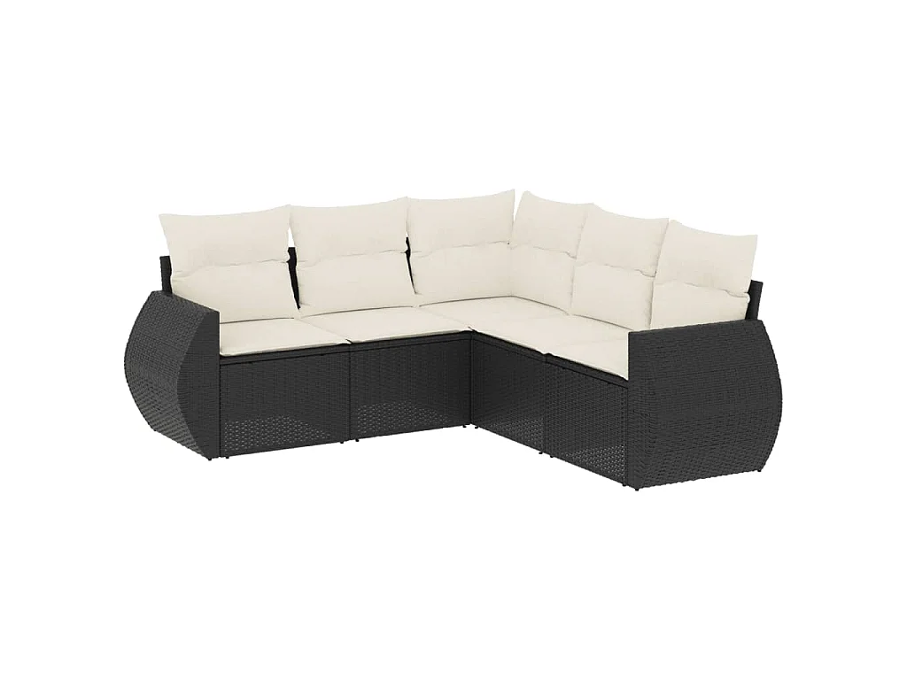5-delige Loungeset met kussens poly rattan zwart BE788391
