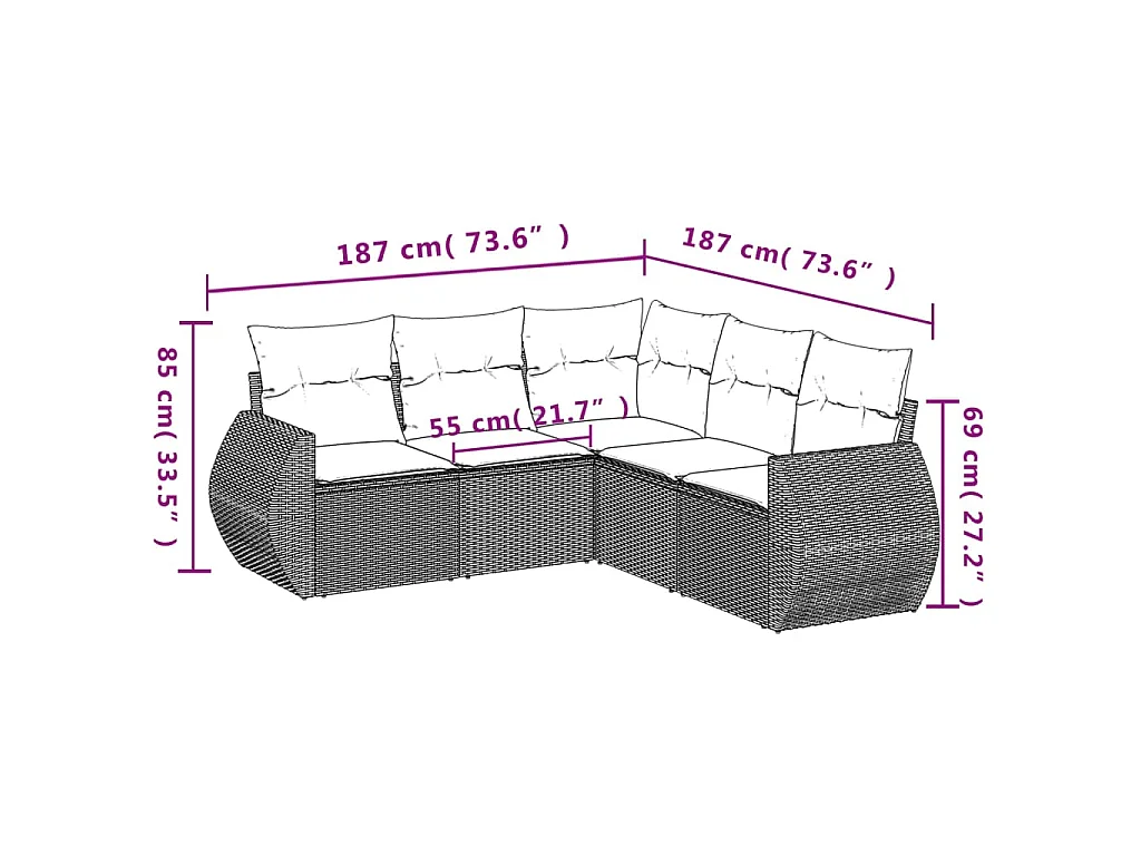 5-delige Loungeset met kussens poly rattan zwart BE788391