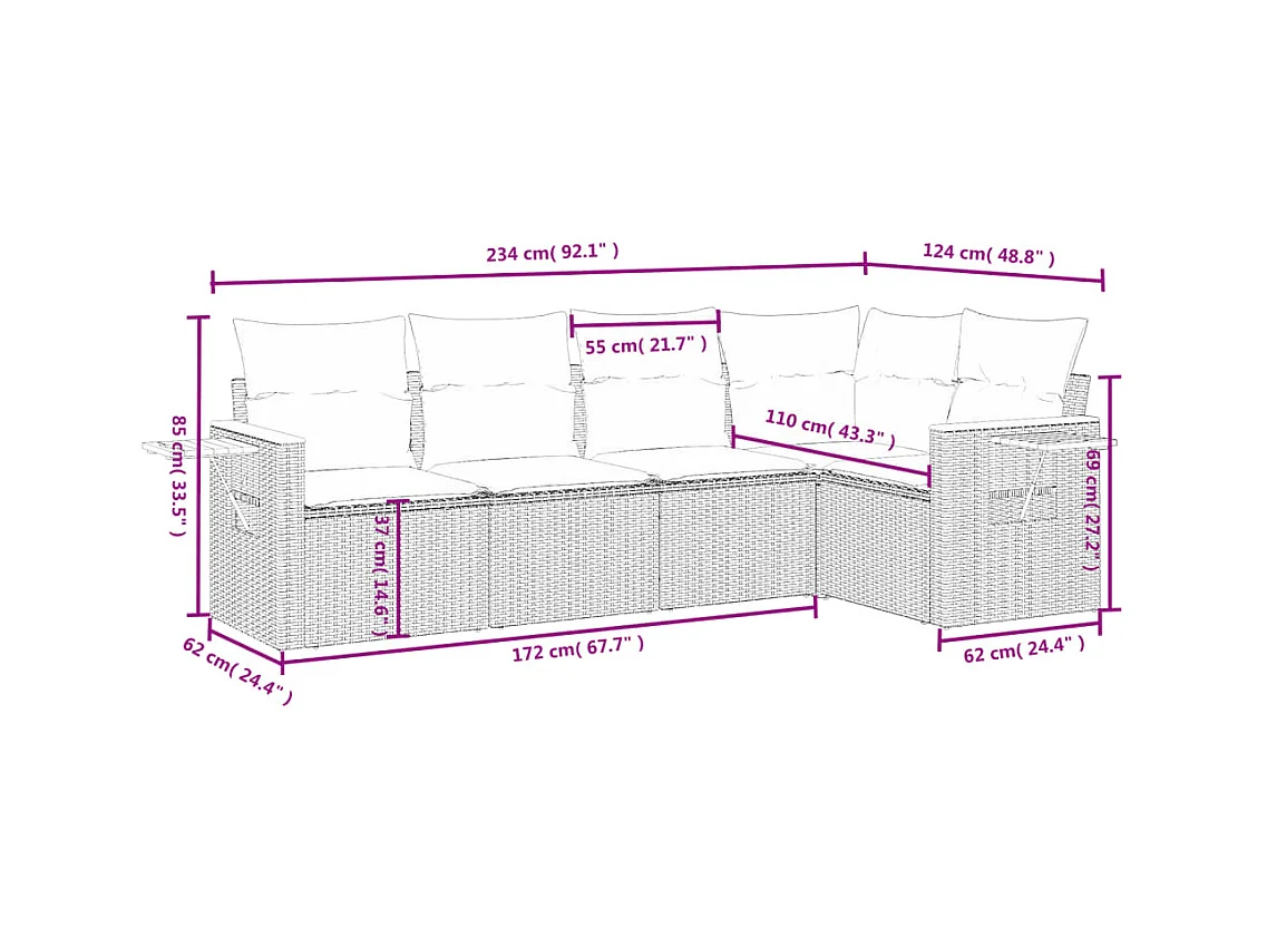 Salon de jardin 5 pcs avec coussins gris résine tressée FR78806