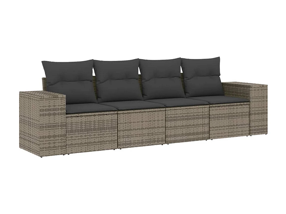 Salon de jardin 4 pcs avec coussins gris résine tressée FR12350