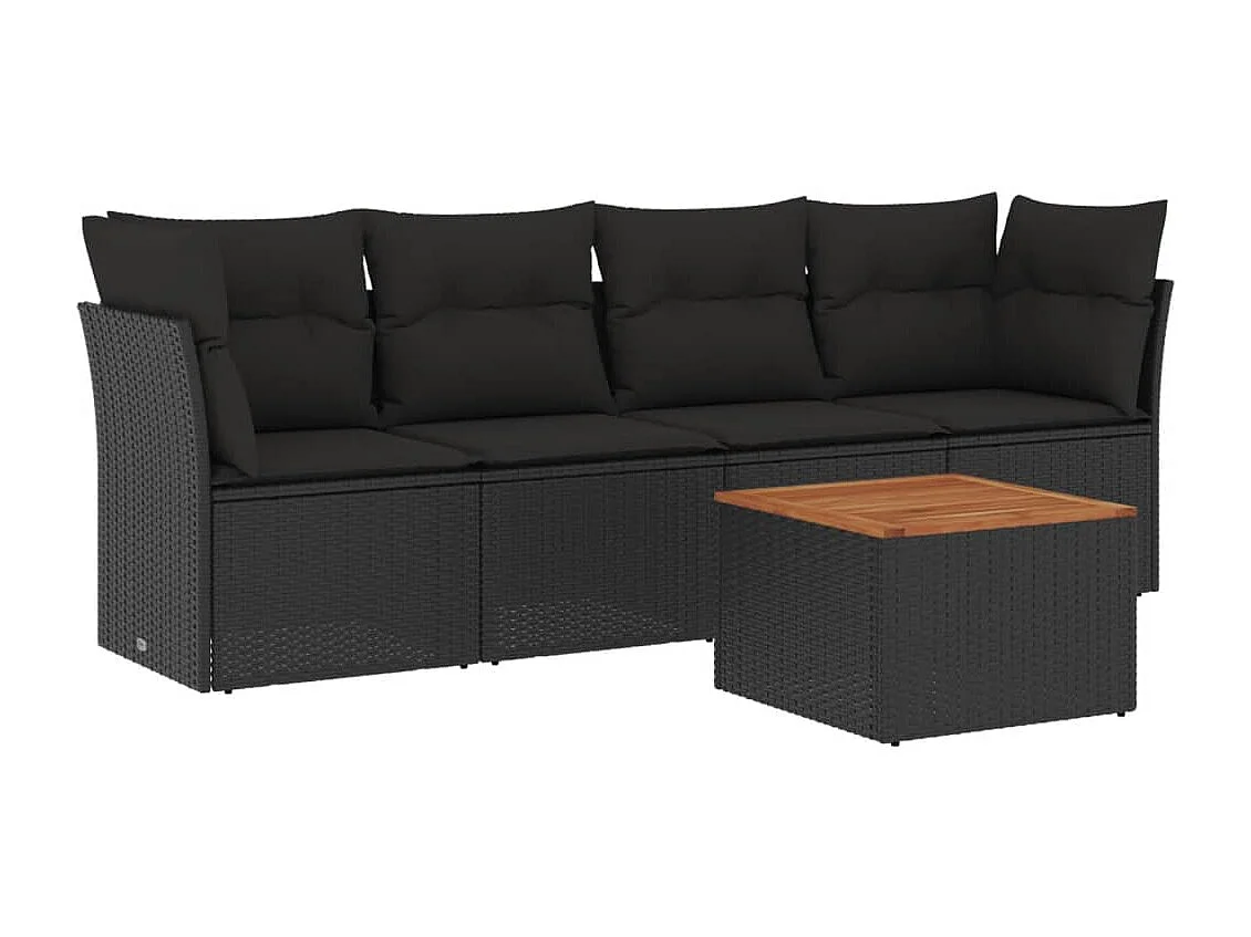 Salon de jardin 5 pcs avec coussins noir résine tressée FR24666