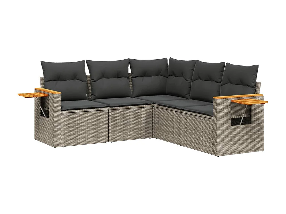 Salon de jardin 5 pcs avec coussins gris résine tressée FR21338