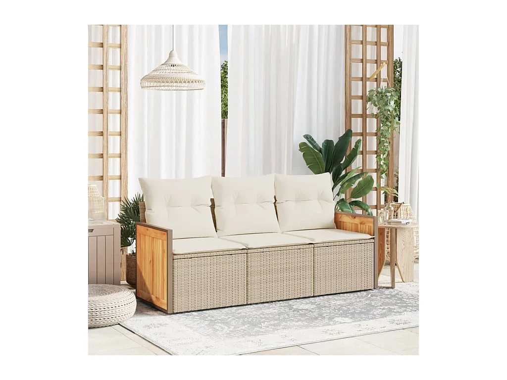 Conjunto de jardín con cojines beige 3 pzas ratán PE ES114405