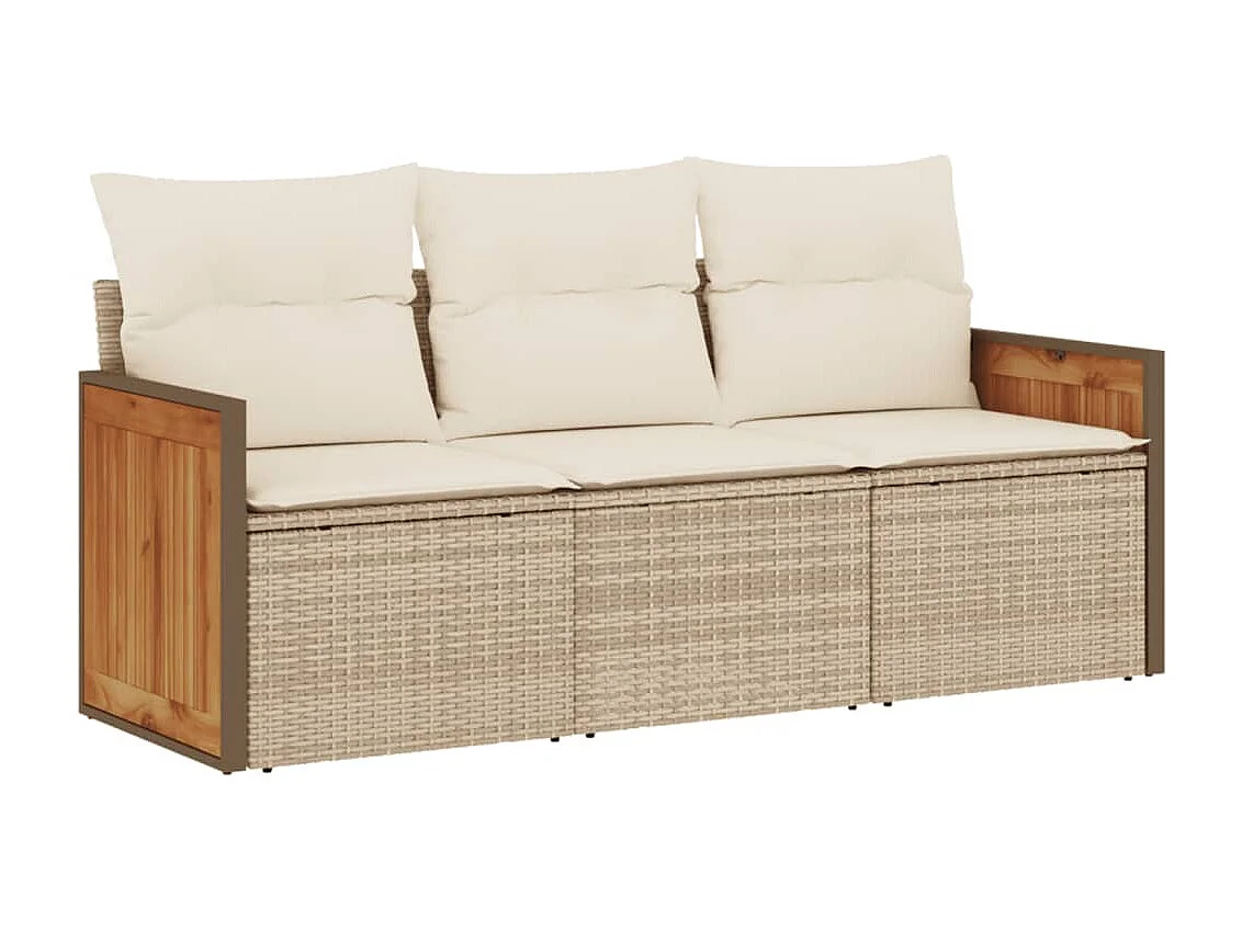 3 pcs conjunto de sofás p/ jardim com almofadões vime PE bege PT531504