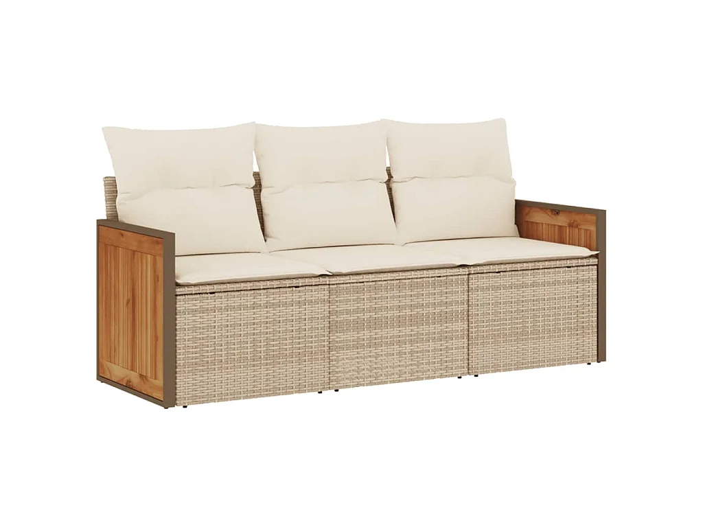 3-delige Loungeset met kussens poly rattan beige BE470383