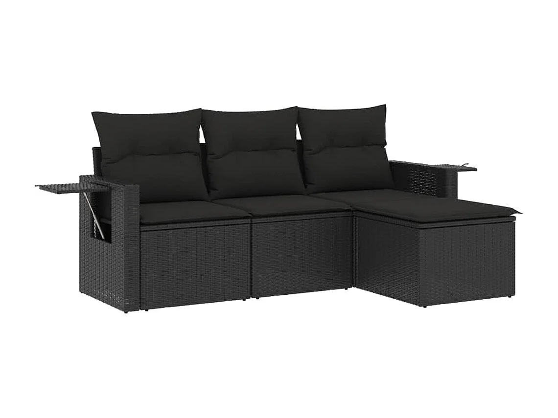 Salon de jardin 4 pcs avec coussins noir résine tressée FR97512
