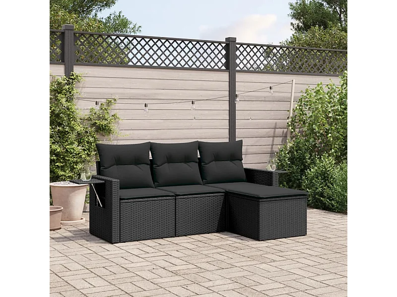 4 pcs conjunto de sofás para jardim c/ almofadões vime PE preto PT787977