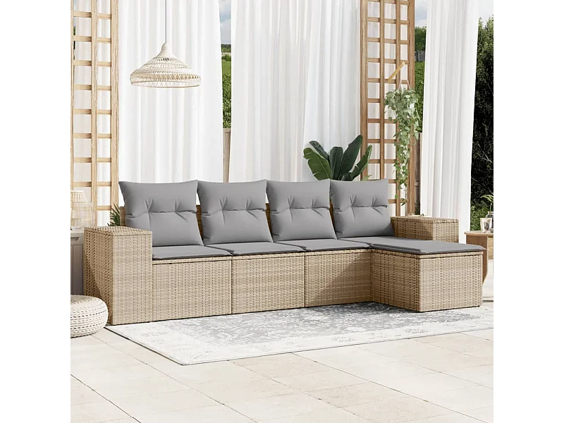 Salon de jardin avec coussins 5 pcs beige résine tressée FR18361