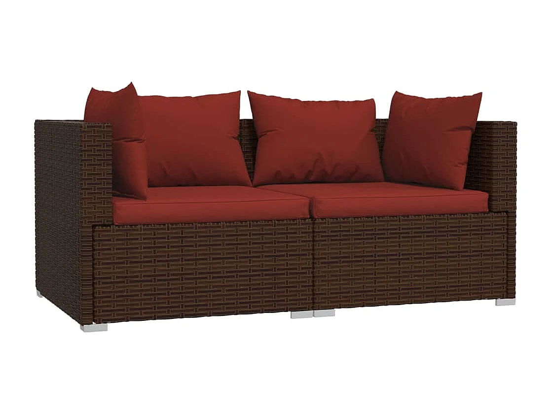 Salon de jardin 3 pcs avec coussins Marron Résine tressée FR94672