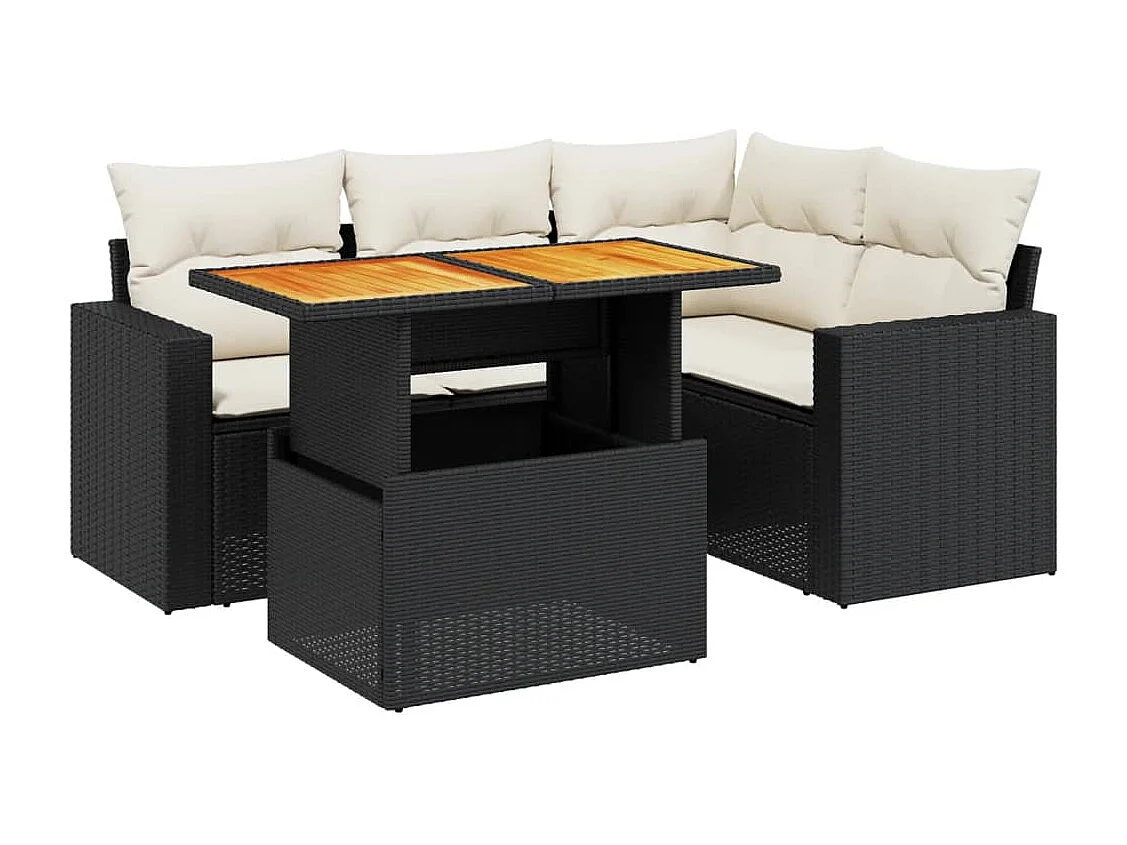 5 pcs conjunto sofás de jardim com almofadões vime PE preto PT701036