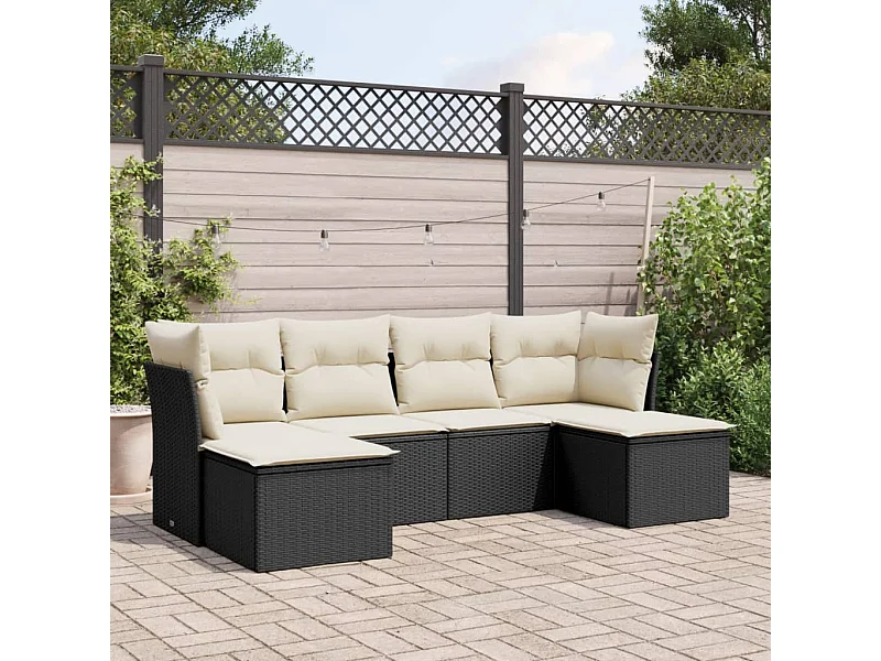 Salon de jardin 6 pcs avec coussins noir résine tressée FR92527