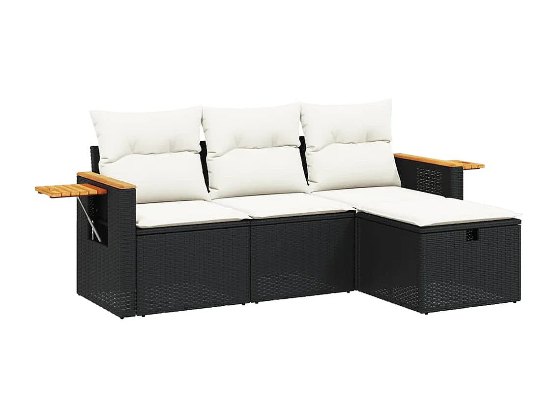 Salon de jardin 4 pcs avec coussins noir résine tressée FR37943