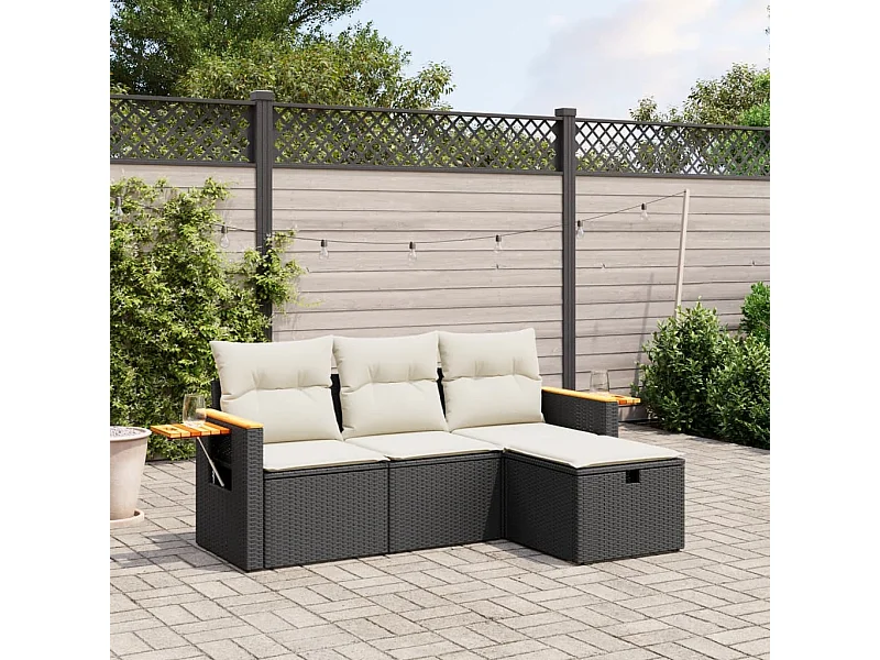 4 pcs conjunto de sofás para jardim c/ almofadões vime PE preto PT251553