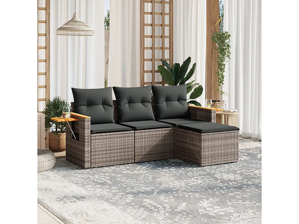 4-delige Loungeset met kussens poly rattan grijs BE714658