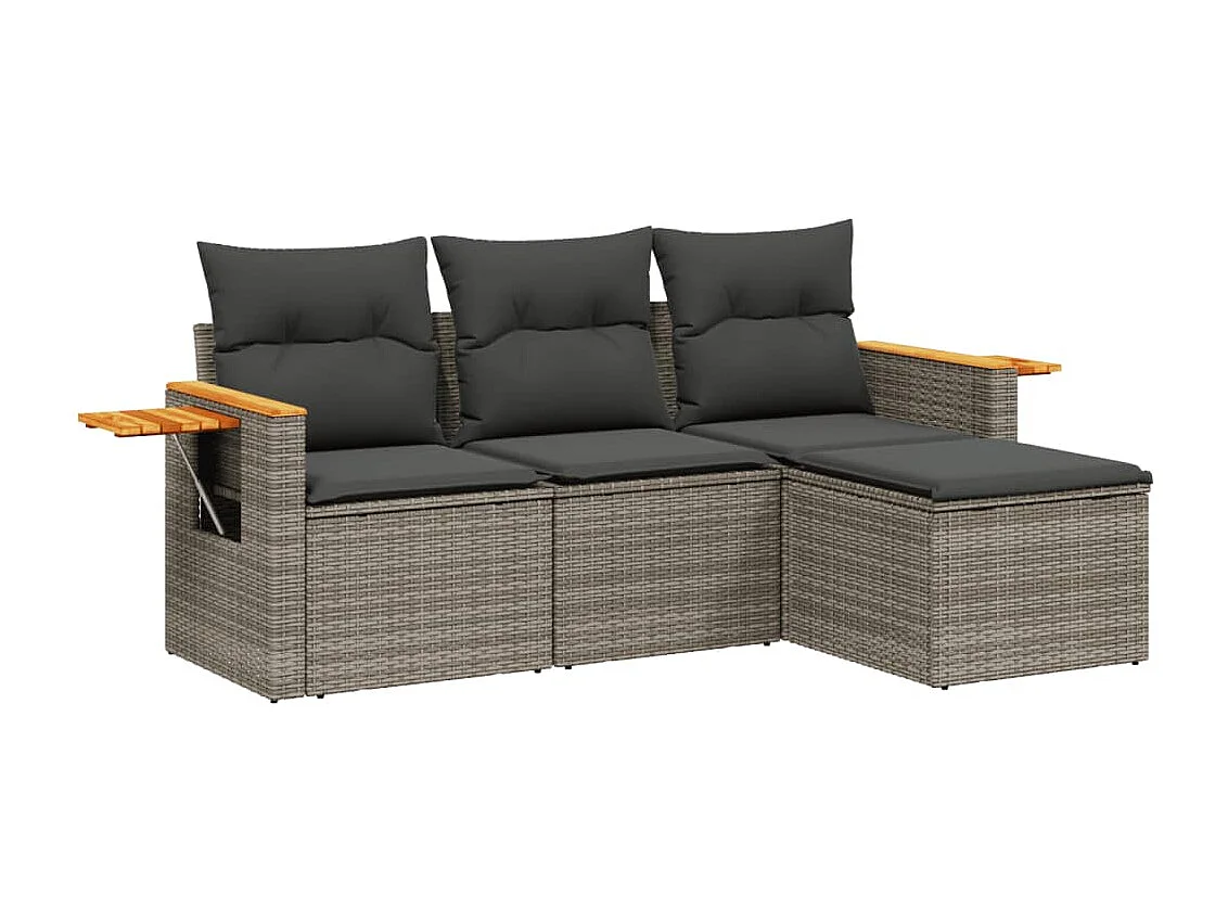 Salon de jardin 4 pcs avec coussins gris résine tressée FR47442