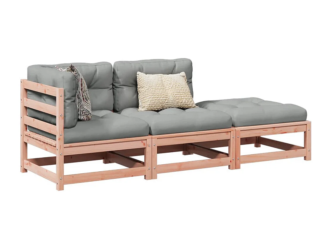 Salon de jardin 3 pcs et coussins bois massif sapin de douglas FR20955