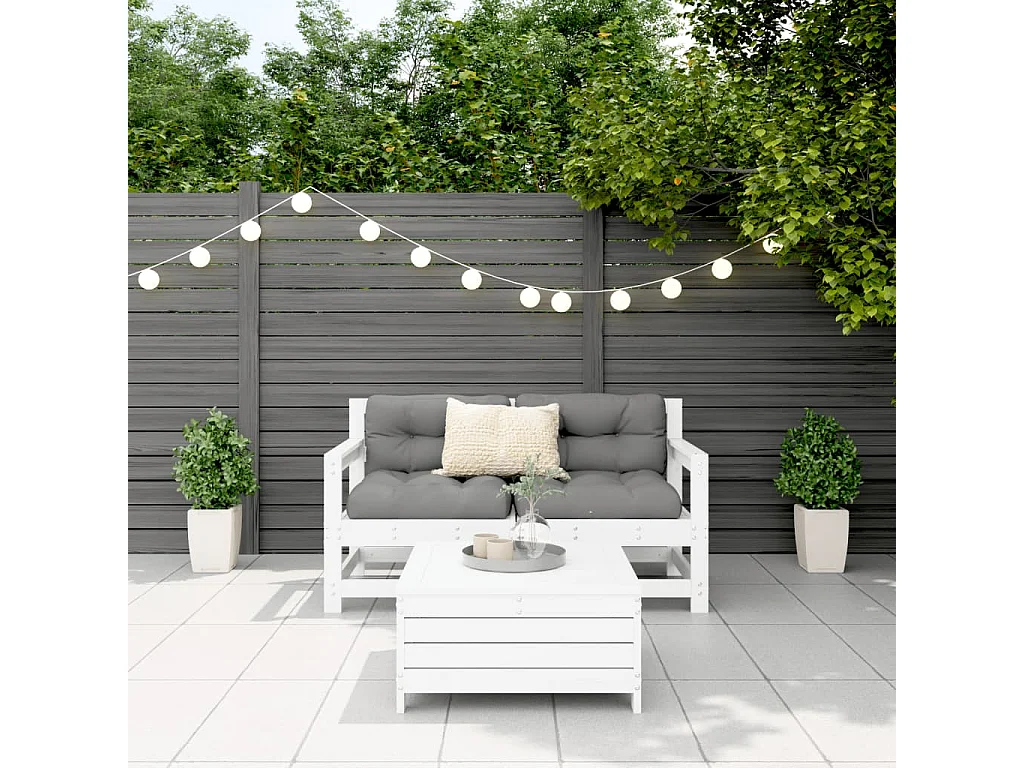 Salon de jardin 3 pcs blanc bois de pin massif FR48141