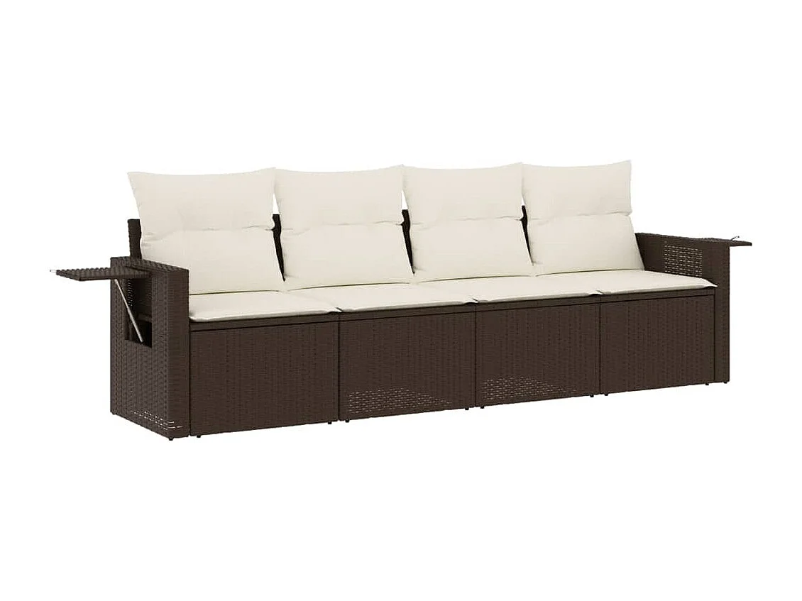 Salon de jardin 4 pcs avec coussins marron résine tressée FR15876