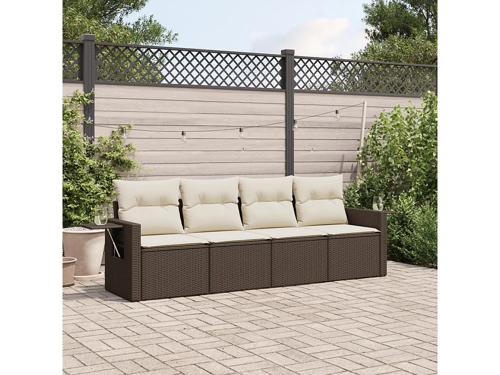 Salon de jardin 4 pcs avec coussins marron résine tressée FR15876