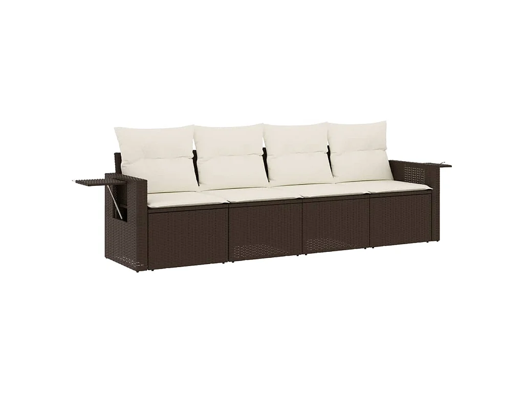 Salon de jardin 4 pcs avec coussins marron résine tressée FR15876