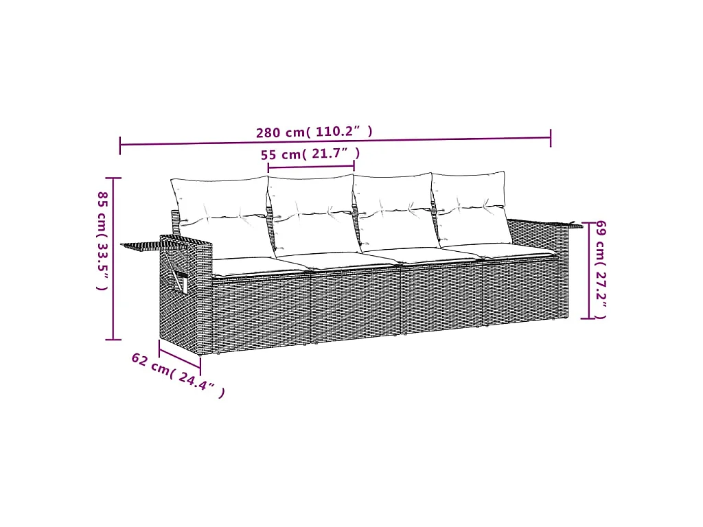 Salon de jardin 4 pcs avec coussins marron résine tressée FR15876