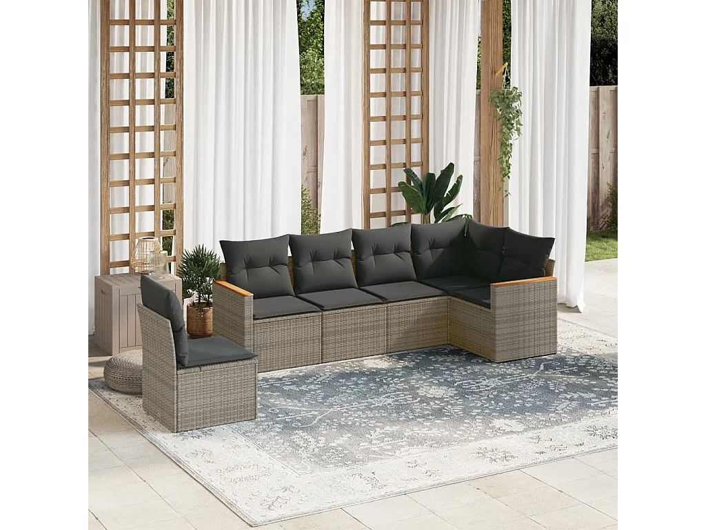 6 pcs conjunto sofás de jardim com almofadões vime cinzento PT379735