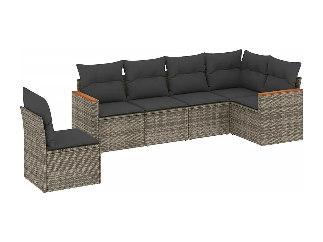 6 pcs conjunto sofás de jardim com almofadões vime cinzento PT379735