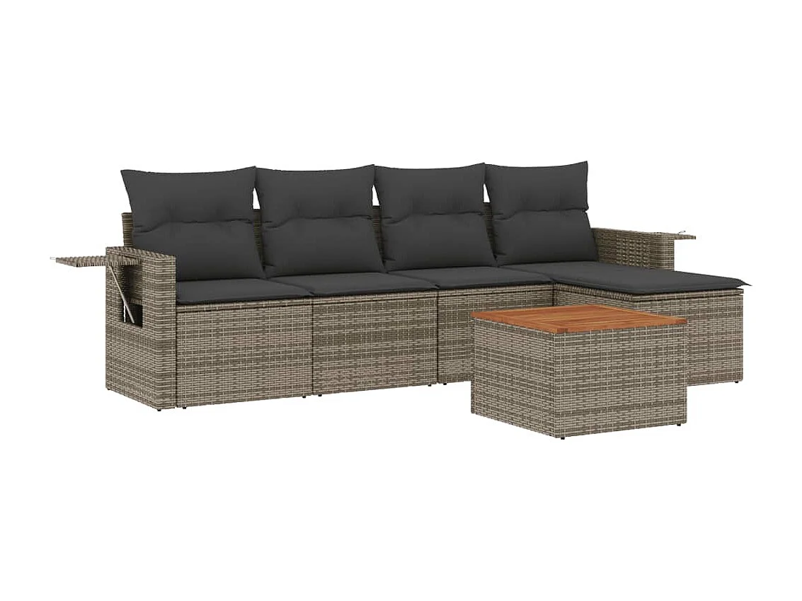 Conjunto de jardín 6 pzas y cojines ratán sintético gris ES804880