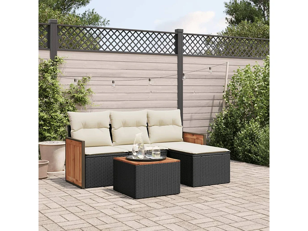 Salon de jardin 5 pcs avec coussins noir résine tressée FR42304