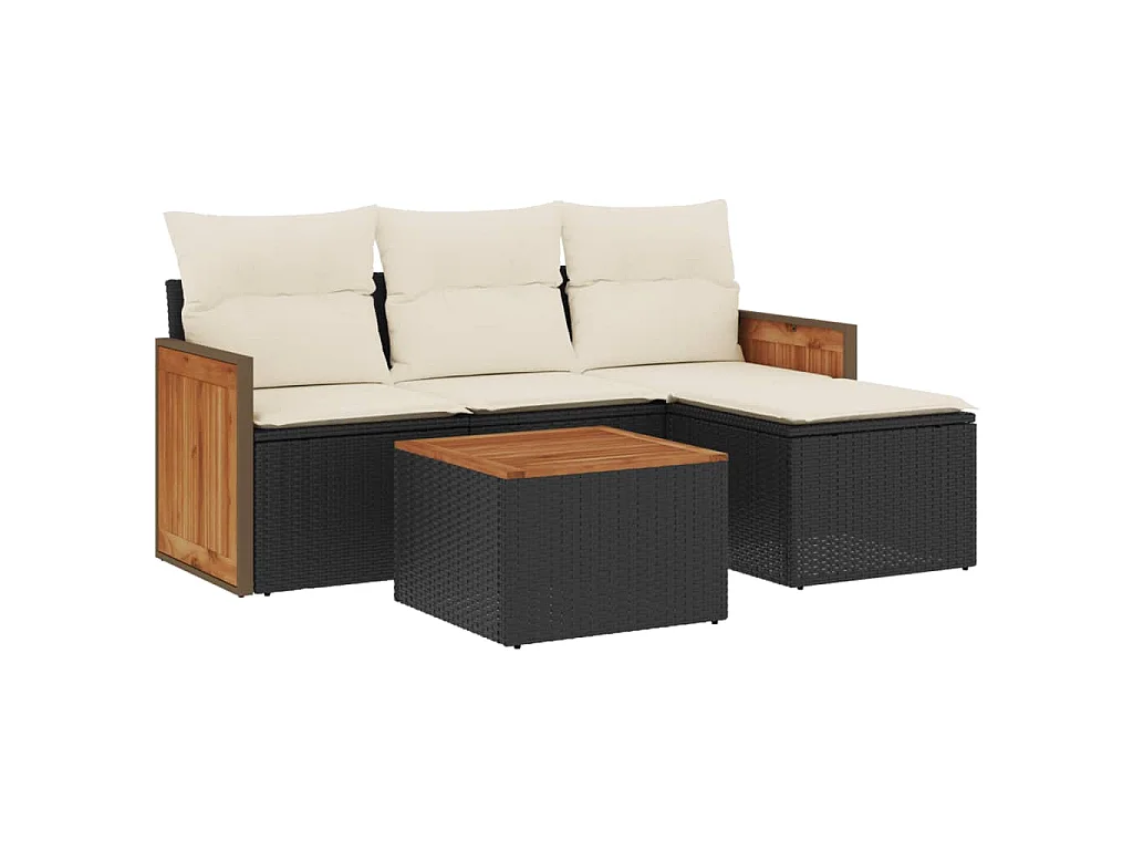 Salon de jardin 5 pcs avec coussins noir résine tressée FR42304