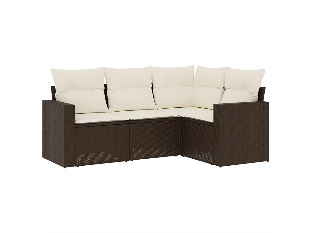 Salon de jardin 4 pcs avec coussins marron résine tressée FR24308