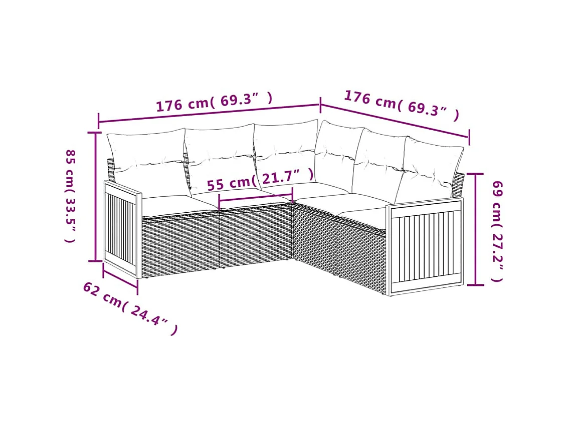 Salon de jardin 5 pcs avec coussins gris résine tressée FR49505