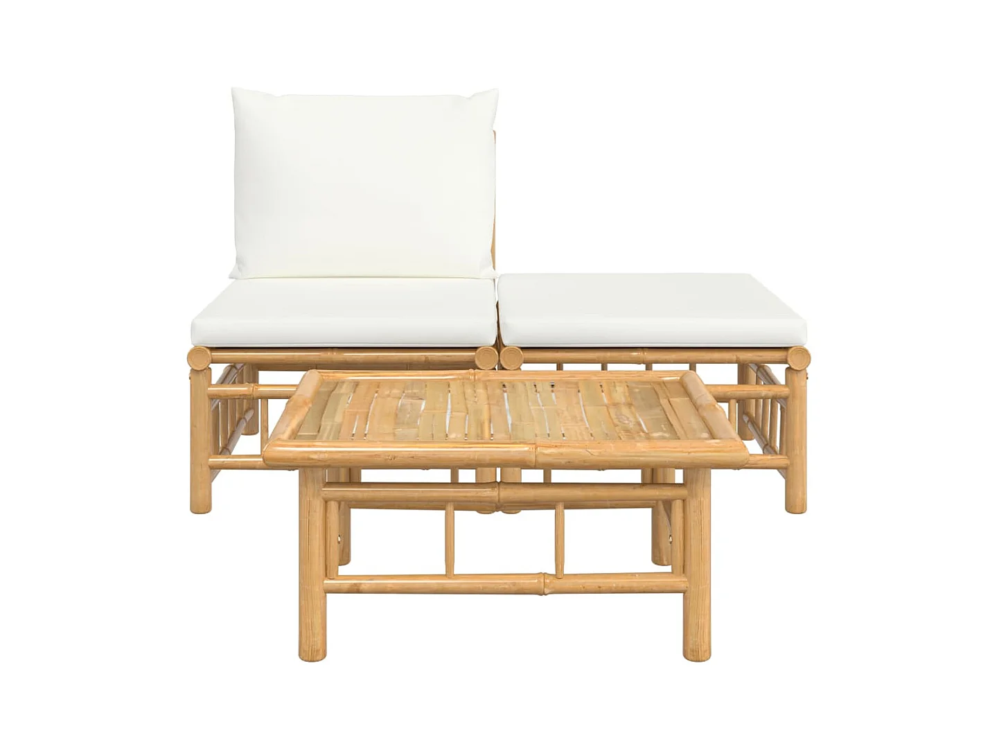 Salon de jardin 3 pcs avec coussins blanc crème bambou FR32944