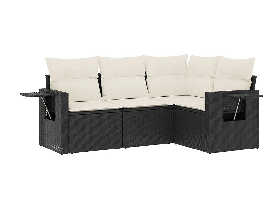 4-delige Loungeset met kussens poly rattan zwart BE711475